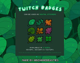 9 Cute Pixel Art Twitch Sub Badges - Pixel Art Digital Stickers, Sub Reward, Stream Decor, Green Nature, Tree, Foliage - Forest Leaves Theme