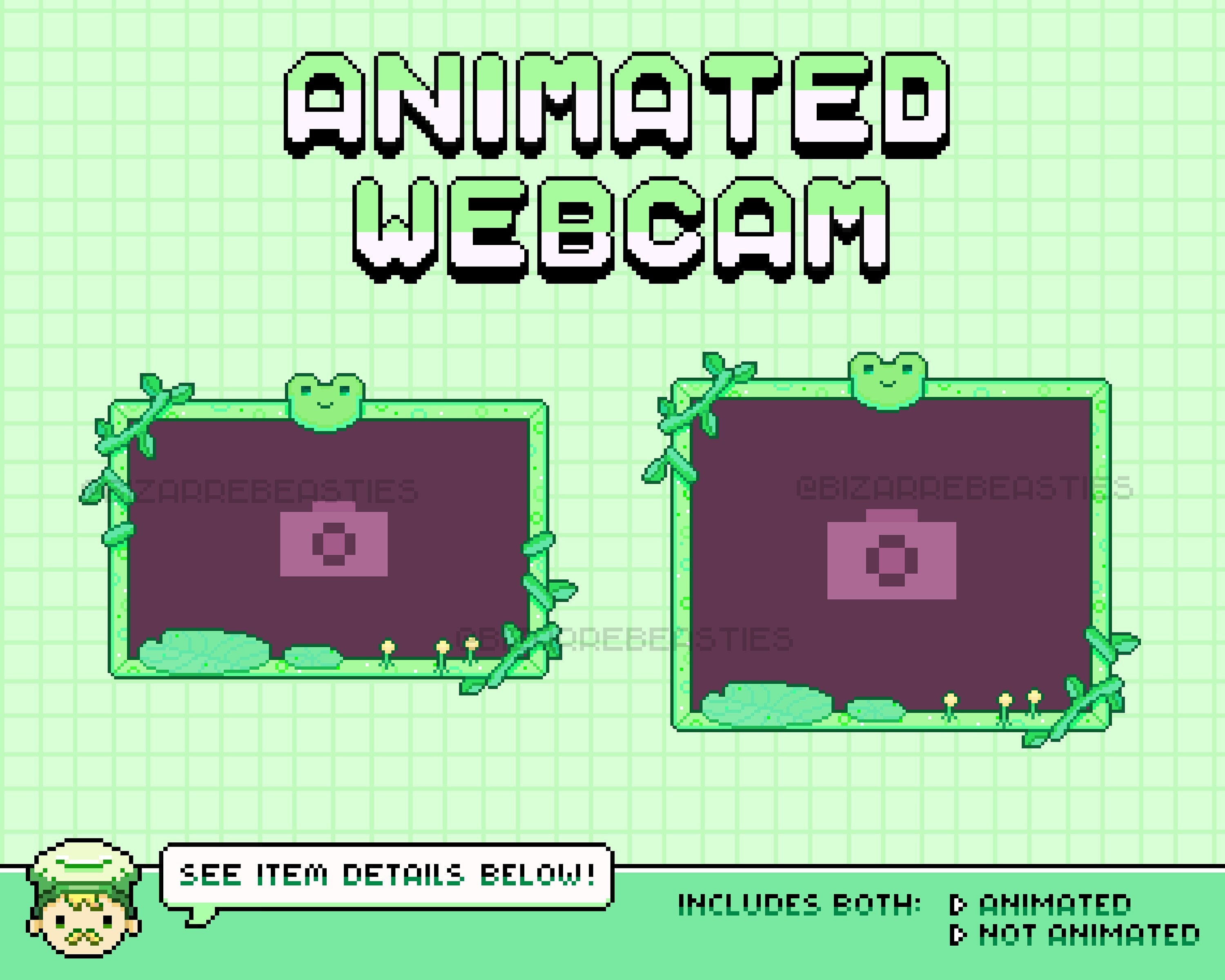 Cute Animated Webcam Overlay ~ 8bit Pixel Art All-in-one (GIF, Png, Mov)  Twitch Overlays for Streamers ~ Blue Flowers Pixel Cam