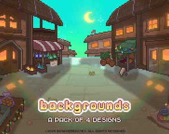 4 Pixel Art Animated Backgrounds | Vtuber Bg, Stream Scene, Offline Banner, Desktop Wallpaper, Visual Novel Game | Medieval Market Square