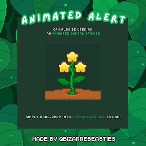 Pixel Art Animated Stream Alert - Cute Colorful Twitch Alertbox Streamlabs OBS - Forest Leaves Stream Package: Reviving Flower New Resub