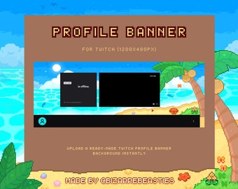 1x Twitch Profile Banner - Pixel Art Stream Package, Social Media Banner Background, Stream Setup Layout - Summer Beach Theme