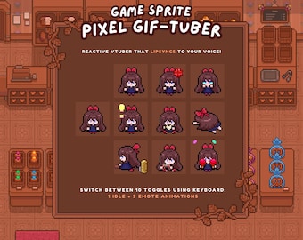 Animated Pixel Art Sprite-tuber Model - Premade Vtuber Assets, Cute Streaming Avatar for Twitch Streams, Youtube Videos, GIF: Little Witch