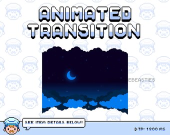 Cute Animated Twitch Stinger Transition ~ Animated Stream Transitions Setup ~ Pixel Art Animation Transitions ~ Midnight Skies Night Theme