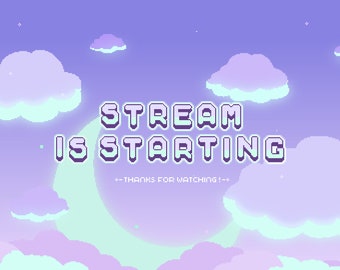 Cute 4x Animated Twitch Stream Screens ~ 8bit Pixel Art Offline Banners ~ Starting, Ending, Offline, Brb ~ Kawaii Sweet Dreams Night Skies