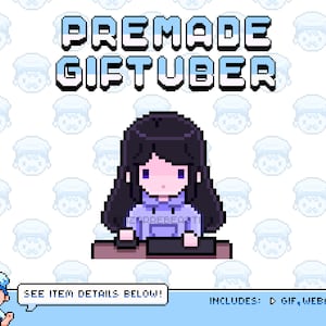 Animated Pixel Art GIFtuber - Premade Model - Cute Streaming Avatar for Twitch, Youtube Streams or Videos - Vtuber Assets - Black Hair Girl