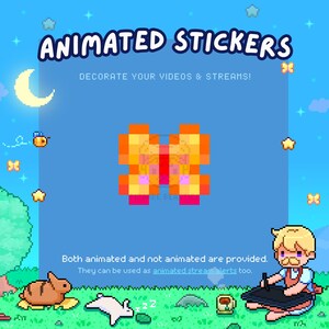 Cute Pixel Art Animated Stream Alert / Digital Sticker - Stream Decor, Kawaii Twitch Overlays, Bizarre Beasties: Mandarin Orange Butterfly