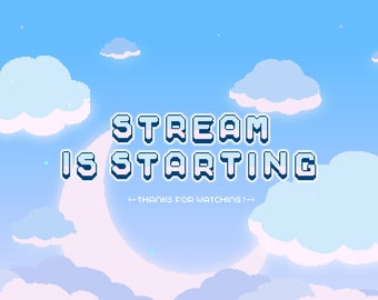 Cute 4x Animated Twitch Stream Screens ~ 8bit Pixel Art Offline Banners ~ Starting, Ending, Offline, Brb~ Kawaii Magical Blue Day Moon Skies