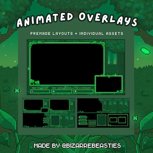 Pixel Art Animated Overlays for Streaming, YouTube Videos, Content Creation | Green Forest, Fall Leaves, Trees, Chill | Emerald Grove Theme