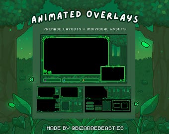 Pixel Art Animated Overlays for Streaming, YouTube Videos, Content Creation | Green Forest, Fall Leaves, Trees, Chill | Emerald Grove Theme
