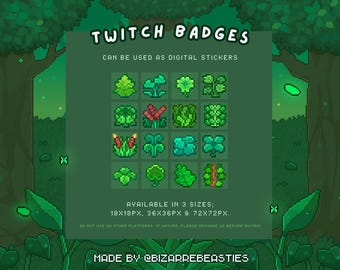 16 Pixel Art Twitch Sub/Bits Badges - Subscriber Rewards, Stream Decor, Digital Stickers, Cute Retro Game - Emerald Grove Plants Mega Pack