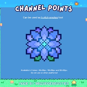 Cute Twitch Emote or Channel Point - Pixel Art Stream Subscriber Rewards - Emotes Channel Points Rewards Kawaii Icons - Indigo Blue Flower