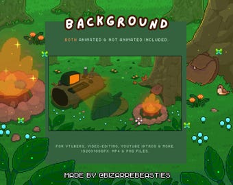 1 Pixel Art Animated Background - Vtuber Bg, YouTube channel intro, YT endcard, Twitch Stream Overlay, Camping Green: Cozy Campfire Theme