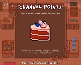 Twitch Emote / Channel Point - Pixel Art Stream Bits, Channel Rewards, Blueberry Snack Digital Stickers, Cute Bakery Icons - Red Velvet Cake