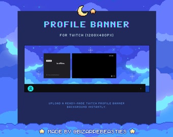 1x Twitch Profile Banner - Pixel Art Stream Package, Social Media Banner Background, Stream Setup Layout - Starry Night Sky Theme