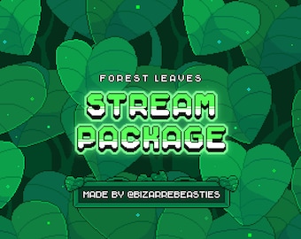 Pixel Art Animated Stream Package Twitch, YouTube - Alert, Panel, Profile Banner, Emote, Bit Badge, Offline Screen,Green - Forest Leaf Theme