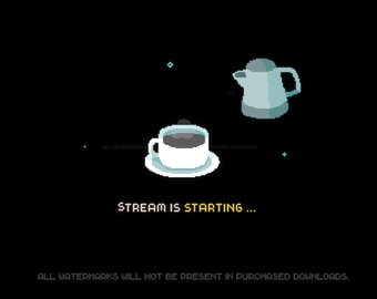 Cute 4x Twitch Stream Scenes ~ 3 Animated  + 1 Offline Banner ~ Pixel Art ~ Starting, Ending, Offline, Brb ~ Gaming, Game ~  Coffee Theme