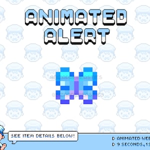 Cute Animated Stream Alert ~ Twitch Alerts, Alert Box, Animated Alerts, Pixel Art Alert, Butterflies, BizarreBeasties ~ Blue Butterfly Theme