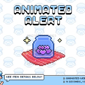 かわいいアニメーションストリームアラート〜Twitchアラート、アラートボックス、アニメーションアラート、ピクセルアートアラート〜キラキラ光るガラス瓶の中のかわいいピンクのハートのテーマ