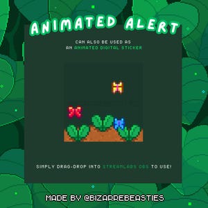 Pixel Art Animated Stream Alert - Cute Colorful Twitch Alertbox Streamlabs OBS - Forest Leaves Stream Package: Butterflies and Plants RAID