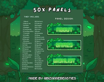 50 Pixel Art Twitch Panels | Green Nature, Plants, Chill, Leaf, Forest Vines, Stream Branding | Emerald Grove Theme