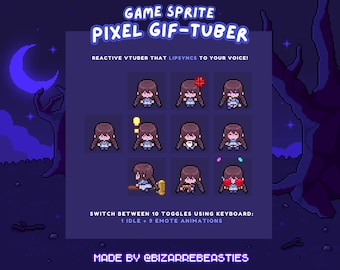 Animated Pixel Art Sprite-tuber Model - Premade Vtuber Assets, Cute Streaming Avatar for Twitch Streams, Youtube: Little Braids Witch Theme