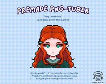 Premade Png-tuber Model - Only 1 Available - Pixel Art Pngtuber Vtuber Model, Stream Twitch YouTube OBS, Red Hair Fae ~ Woodlands Vampire