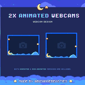 Cute Animated Webcam ~ Animated Twitch Overlays, Pixel Art Stream Overlay, Pixel Twitch Overlay, Facecam ~ Blue Starry Night Skies Theme