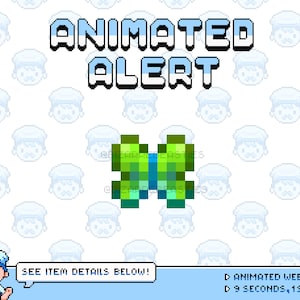 Cute Animated Stream Alert ~ Animated Twitch Alert, Pixel Art Animated Alert, Butterflies, BizarreBeasties ~ Mossy Green Butterfly Theme
