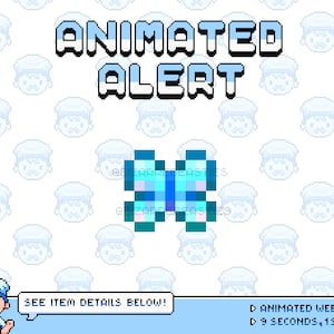 Cute Animated Stream Alert ~ Animated Twitch Alerts, Pixel Art Animated Alerts, Butterflies, BizarreBeasties ~ Ocean Blue Butterfly Theme