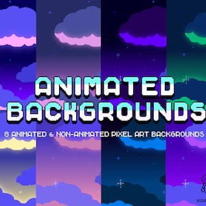 8x Cute Animated Backgrounds Pack for Streaming, Twitch, Youtube, Zoom, Facebook ~ Pixel Art Backgrounds ~ Night-time Pixel Skies Bundle