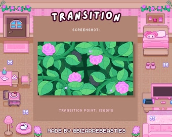 Pixel Art Animated Stinger Transition for YouTube Videos, Twitch Streaming, Content Creation | Nature, Flowers | Sugary Pink Rose Vine Theme