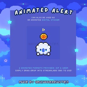 Cute Animated Stream Alert - Pixel Art Animated Twitch Alerts - Starry Night Sky Stream Package, New Donation Alert : Baby Cloud Coin Theme