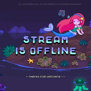4 Pixel Art Animated Stream Screens for Twitch, YouTube - Starting Soon, Be Right Back, Ending, Offline Scene Animations - Cozy Mermaid Cove