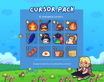 Kawaii Mouse Cursors Pack - 12 designs - Desktop Decor, Cute Pixel Art Animated Cursor Pointers - Fire Demon - A Wizard's Magic Castle Theme