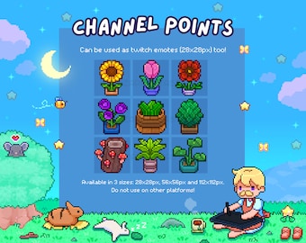 9 Twitch Emotes / Channel Points - Pixel Art Stream Decor, Subscriber Channel Rewards, Kawaii Flowers Digital Stickers - Garden Plants Theme