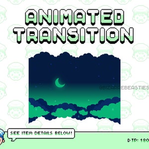 Cute Animated Twitch Stinger Transition ~ Animated Stream Transitions Setup ~ Pixel Art Animation Transitions ~ Aurora Skies Night Theme