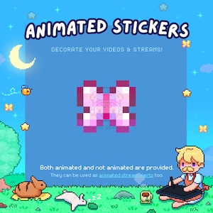 Cute Pixel Art Animated Stream Alert / Digital Sticker - YouTube Video Overlays, Kawaii Twitch Stream Decor Animation: Pink Butterfly Theme