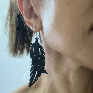 Recycled Feathery Leaf Earrings, Handmade Jewelry from Inner Tire Tube