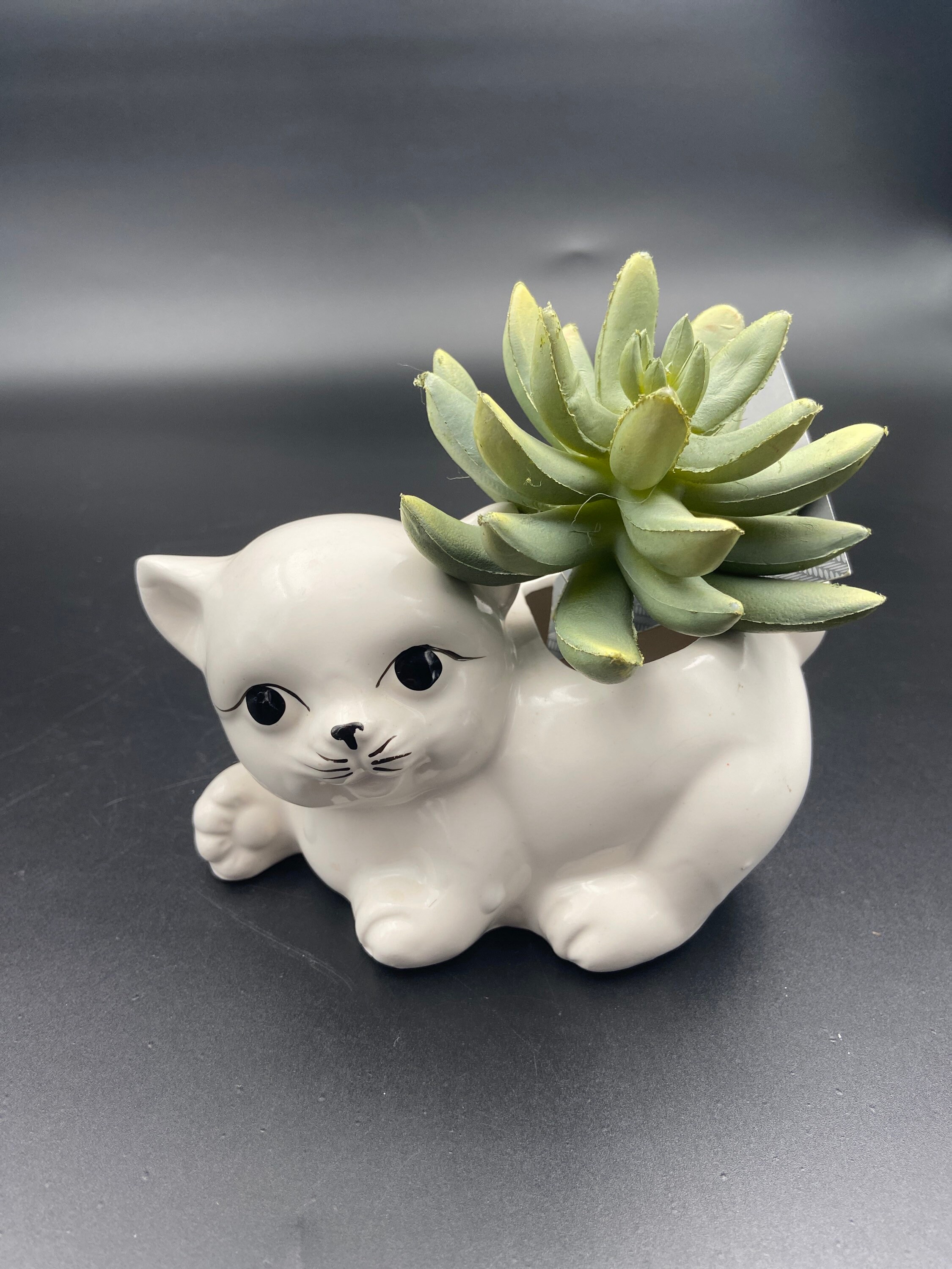 Vintage small ceramic cat planter made in Japan. Etsy