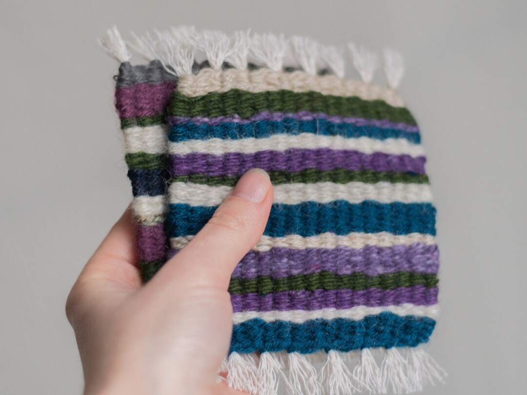 Handwoven Stripy Mug Rug, Loom Weaving Coasters for Tea & Coffee Lover ...