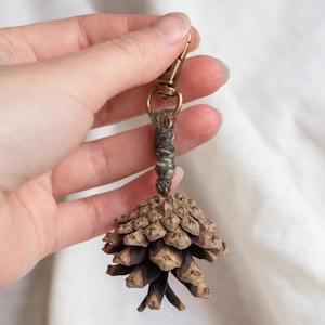 Real pinecone bag charm, Natural minimalistic folk keychain, Rustic handmade tote decor, Hippie backpack pendant, Earthy unique gift for her