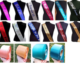 Sash with desired text desired print Personalized printed satin ribbon Turquoise Marena Peach 75-100 mm wide from 140-200 cm long