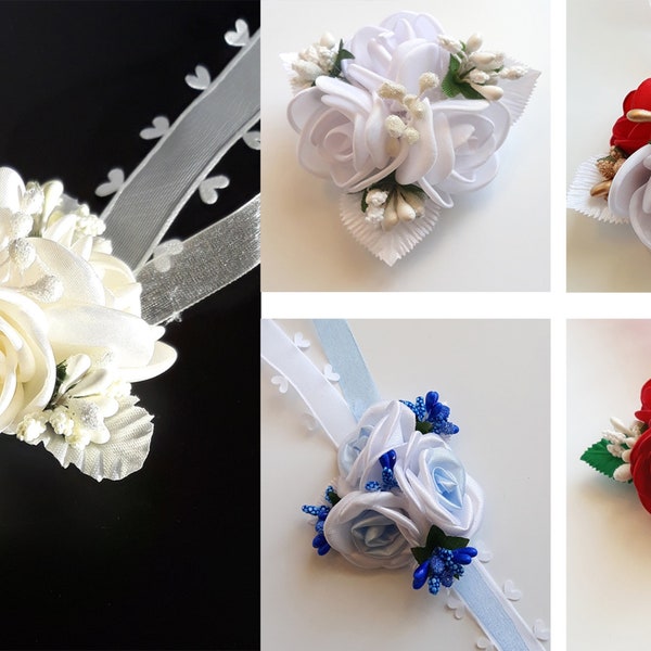 blühend Armband als Hochzeitsschmuck BROSCHE StoffBlumen Handarbeit Boutonniere Ansteckblumen Kopfschmuck Handgelenk Corsage  Brautjungfer