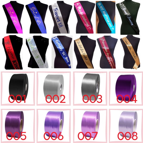 Schärpe mit Wunschtext Wunschdruck Personalisierte bedrucktes Satinband Schwarz Lila Violet 75-100mm breite  von 140-200 cm lang