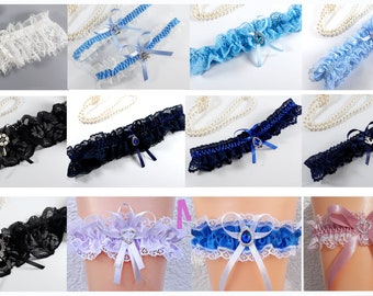 Garter in S, M or XXL size labeling old pink night blue light blue purple black royal blue wedding fashion bridal jewelry