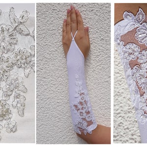 Handschuhe aus Satin-matt Brauthandschuhe Kommunion Hochzeit 29/30 und 40cm lang Brautmode Armstulpen Fingerlos Abendmode für Frauen 1660