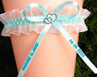 Garter with personalization desired text in S, M or XXL size lettering, light blue PS-B