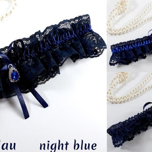 Strumpfband in S, M od XXL-Gr Beschriftung Altrosa Nachtblau Hellblau Lila Schwarz Royal blau Hochzeitsmode Brautschmuck Bild 5