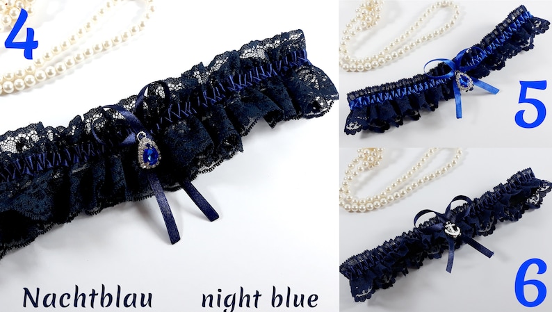 Strumpfband in S, M od XXL-Gr Beschriftung Altrosa Nachtblau Hellblau Lila Schwarz Royal blau Hochzeitsmode Brautschmuck Bild 5