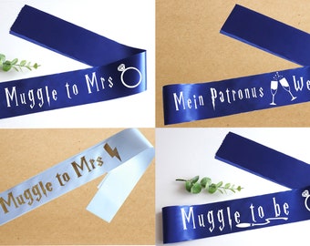 Sash m "Muggle to be" with desired text Personalized printed satin ribbon 95/100 mm wide For all birthday occasions